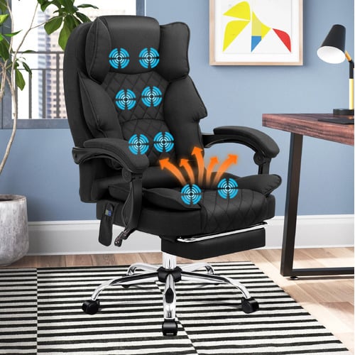 Massage Office Chair Heated Fabric Seat Executive Gaming Computer