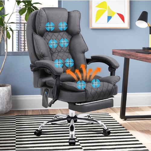 Massage Office Chair Heated Fabric Seat Executive Gaming Computer