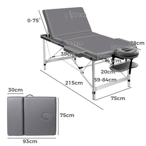 Carson 75cm Faux Leather 3 Fold Massage Table