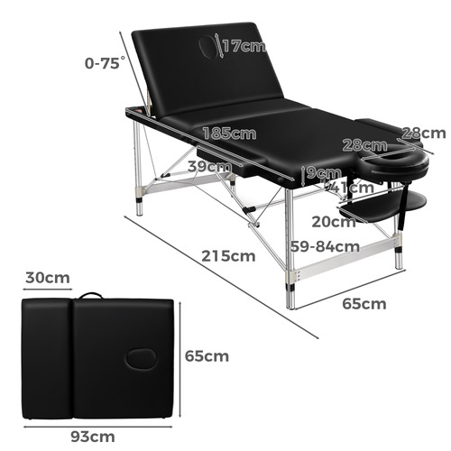 Carson 65cm Faux Leather 3 Fold Lift Up Massage Table