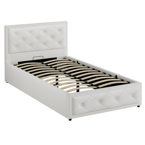 White Hoyce Faux Leather Gas Lift Bed
