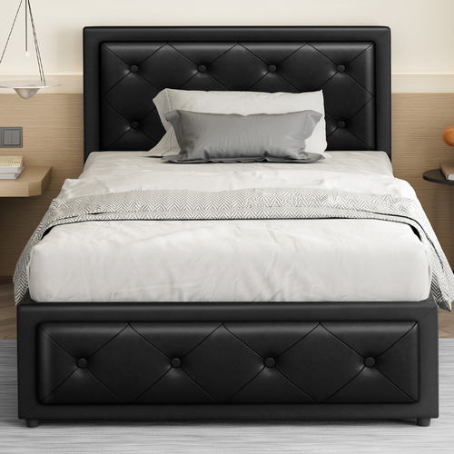 Black Hoyce Faux Leather Gas Lift Bed