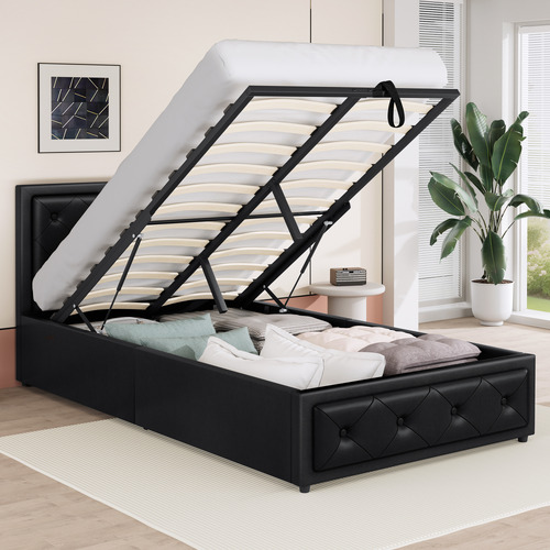 Black Hoyce Faux Leather Gas Lift Bed