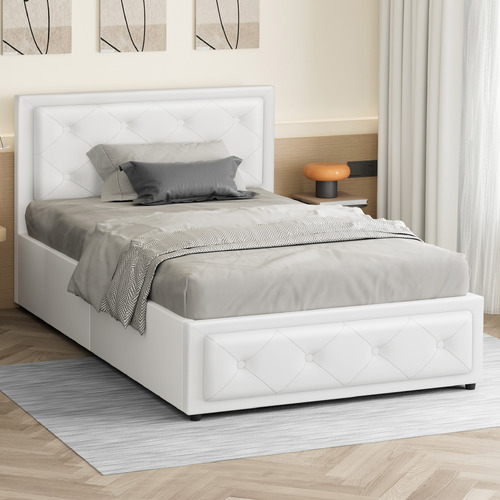 White Hoyce Faux Leather Gas Lift Bed
