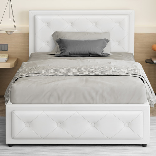 White Hoyce Faux Leather Gas Lift Bed