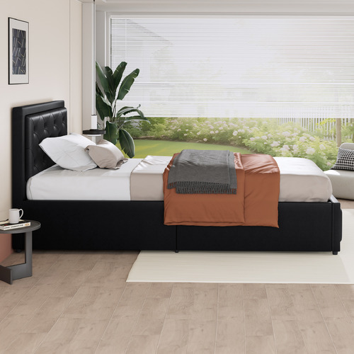 Black Hoyce Faux Leather Gas Lift Bed
