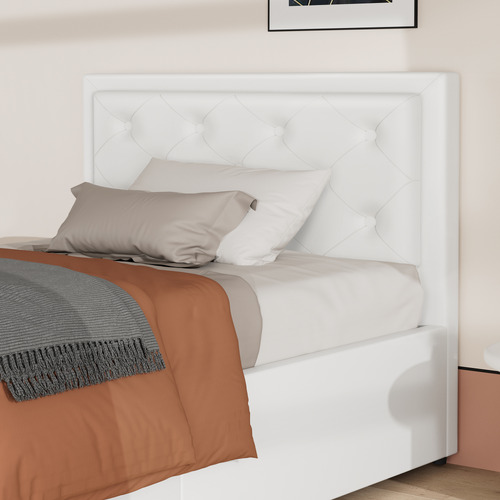 White Hoyce Faux Leather Gas Lift Bed