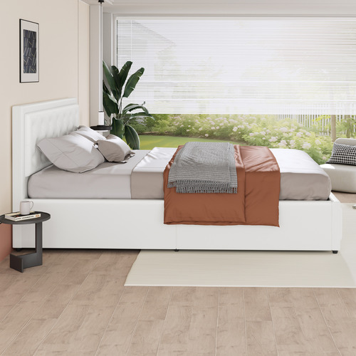 White Hoyce Faux Leather Gas Lift Bed