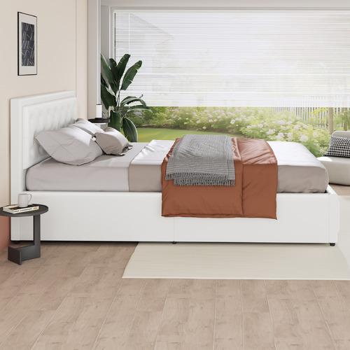 White Hoyce Faux Leather Gas Lift Bed