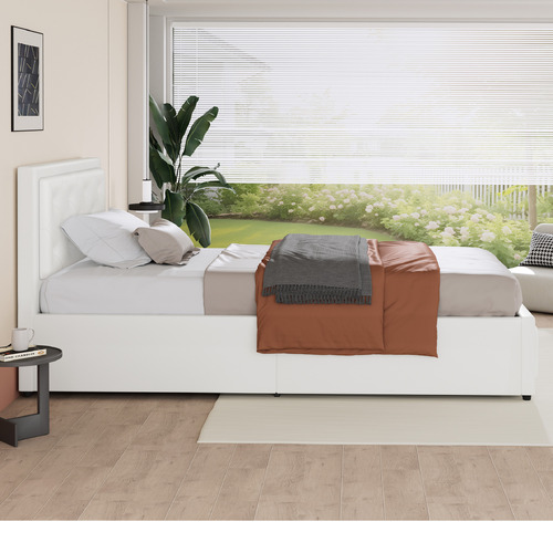 White Hoyce Faux Leather Gas Lift Bed