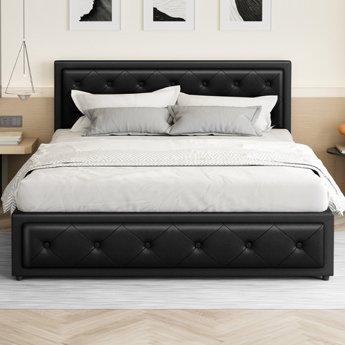 Black Hoyce Faux Leather Gas Lift Bed