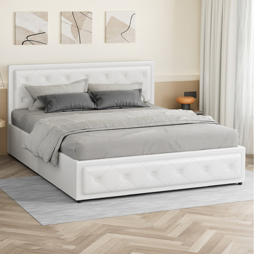 White Hoyce Faux Leather Gas Lift Bed