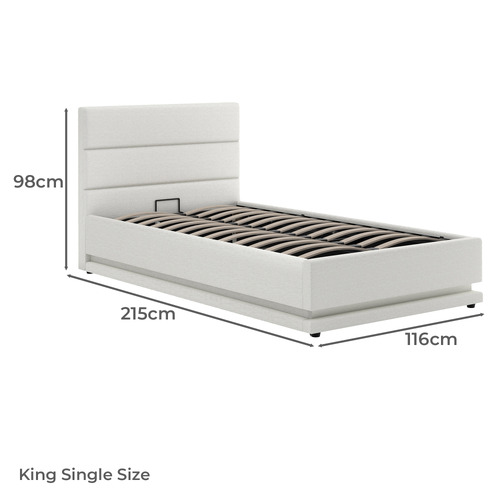 Alpine Boucle Gas Lift Storage Bed with LED