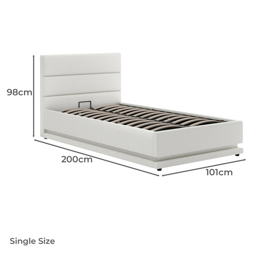Alpine Boucle Gas Lift Storage Bed with LED