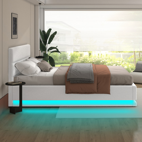 White-Alpine-Boucle-Gas-Lift-Storage-Bed-with-LED
