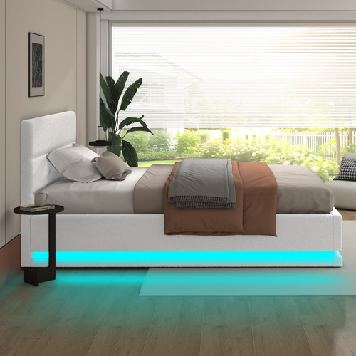 White-Alpine-Boucle-Gas-Lift-Storage-Bed-with-LED