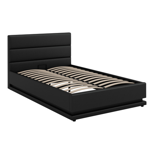 Black Alpine PU Leather Gas Lift Storage Bed with LED