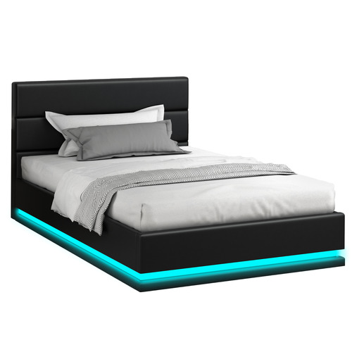 Black Alpine PU Leather Gas Lift Storage Bed with LED