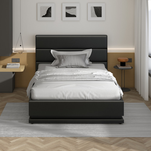 Black Alpine PU Leather Gas Lift Storage Bed with LED