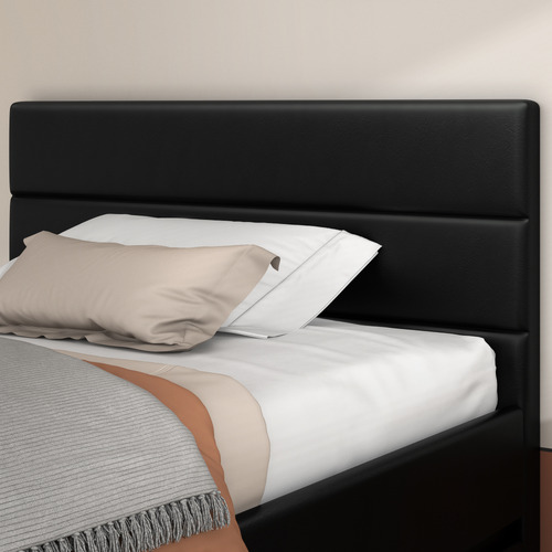 Black Alpine PU Leather Gas Lift Storage Bed with LED