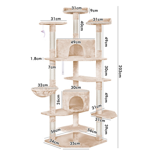 202cm Fir Wood & Plush Cat Scratching Tree