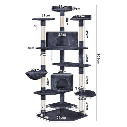 202cm Fir Wood & Plush Cat Scratching Tree