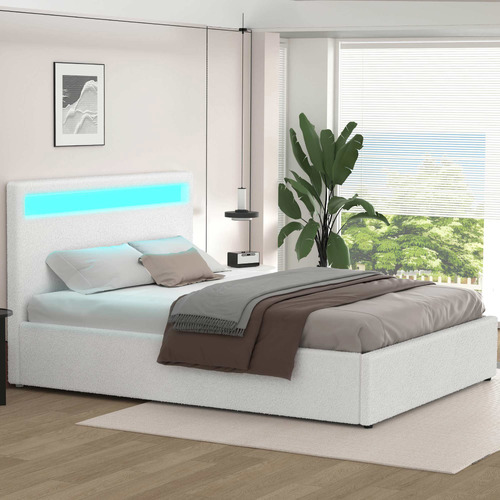 White-Caledon-Boucle-Gas-Lift-Storage-Bed-with-LED