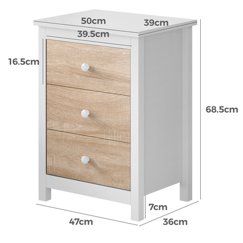 Geoffrey 3 Drawer Bedside Table