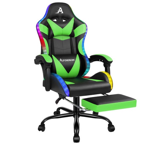 HoxtonRoom Delina LED Massage Gaming Chair with Footrest