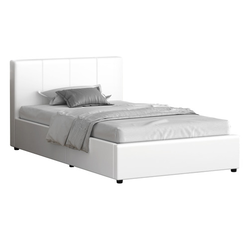 White Hudson Faux Leather Gas Lift Storage Platform Bed