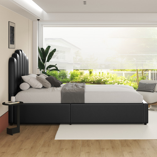 Roswell Faux Leather Gas Lift Storage Platform Bed