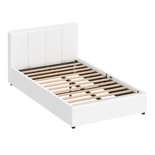 White Hudson Faux Leather Gas Lift Storage Platform Bed