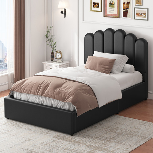 Roswell Faux Leather Gas Lift Storage Platform Bed