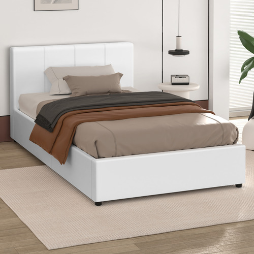 White Hudson Faux Leather Gas Lift Storage Platform Bed