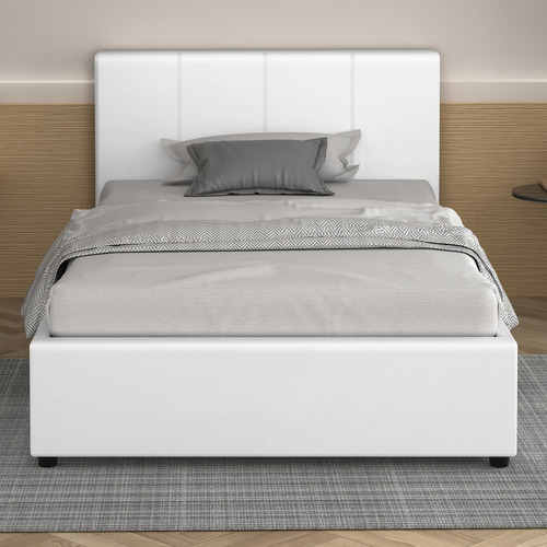 White Hudson Faux Leather Gas Lift Storage Platform Bed