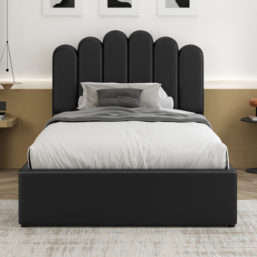 Roswell Faux Leather Gas Lift Storage Platform Bed