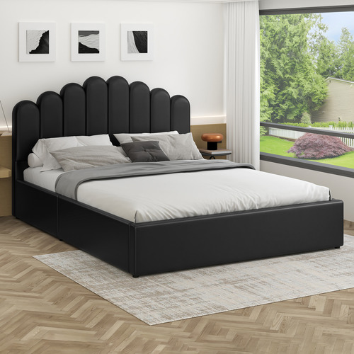 Roswell Faux Leather Gas Lift Storage Platform Bed