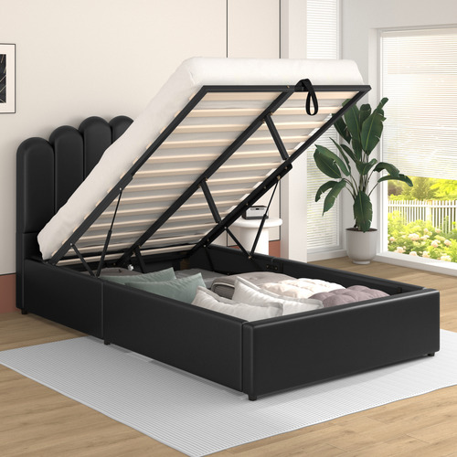 Roswell Faux Leather Gas Lift Storage Platform Bed