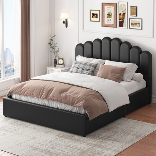 Roswell Faux Leather Gas Lift Storage Platform Bed
