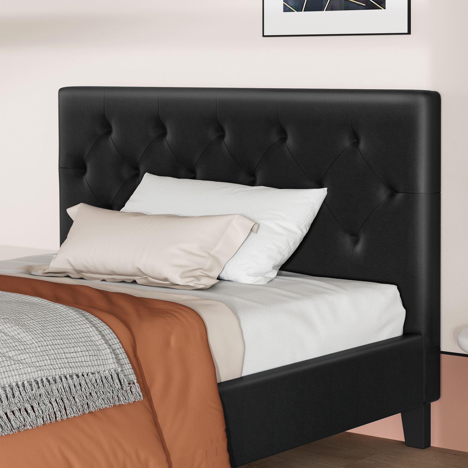 HoxtonRoom Black Vernon Faux Leather Bed Frame | Temple &amp; Webster
