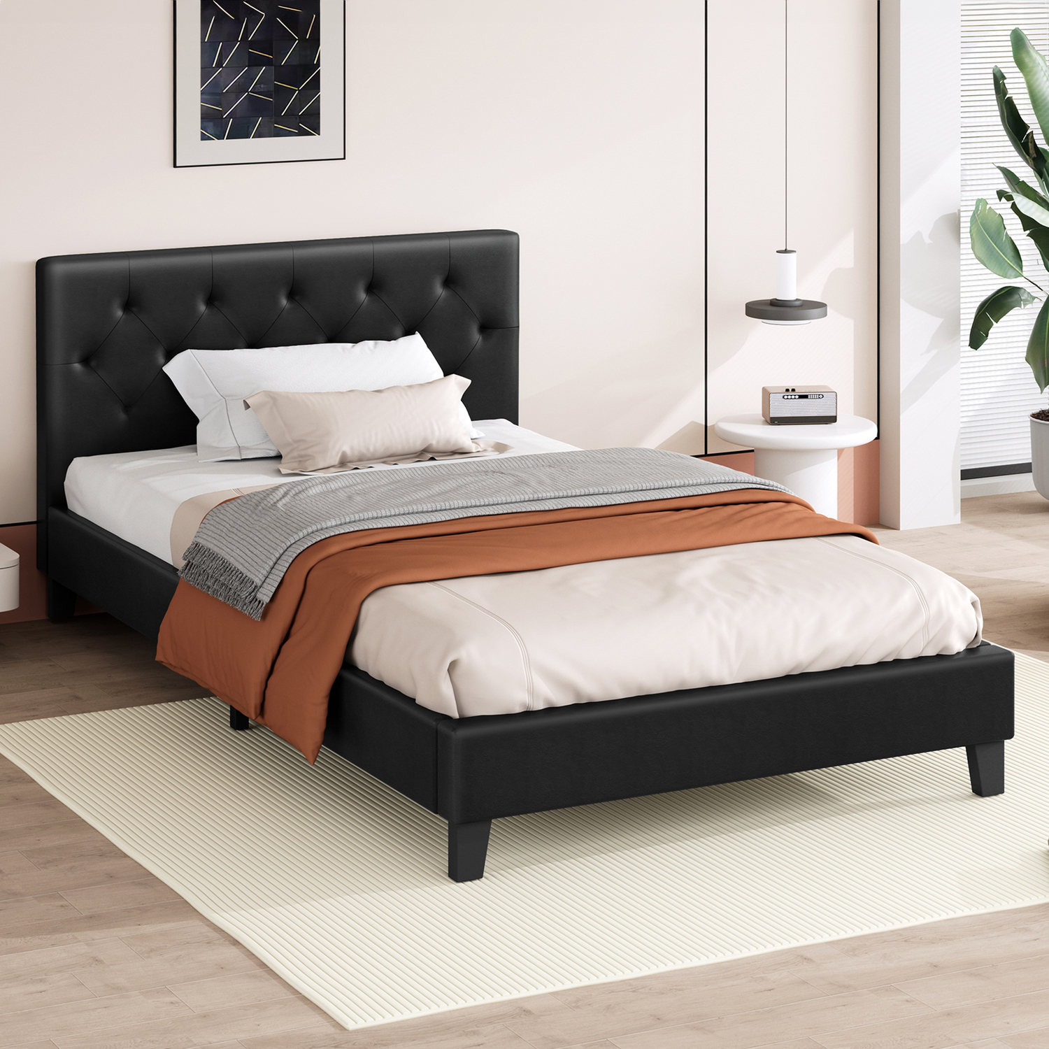 HoxtonRoom Black Vernon Faux Leather Bed Frame | Temple &amp; Webster