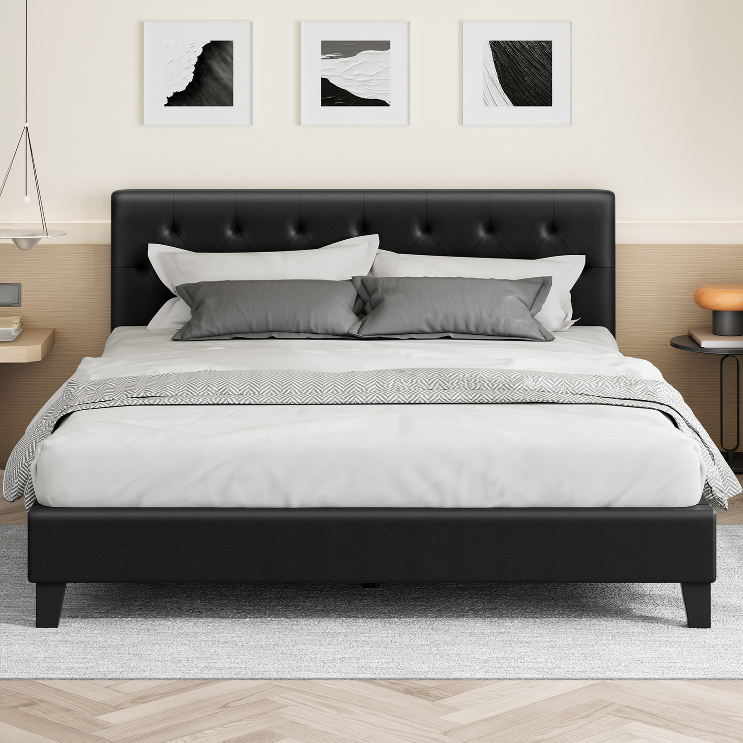 HoxtonRoom Black Vernon Faux Leather Bed Frame | Temple &amp; Webster