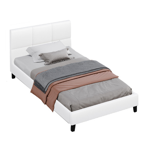 White Morrow Faux Leather Platform Bed