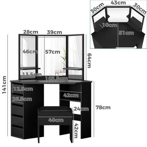 2 Piece Sabine Dressing Table & Stool Set