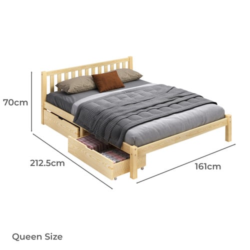 Brown Hazel Pine Wood Bed with Storage