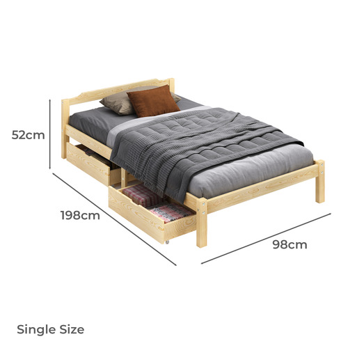 Kaeda Pine Wood Bed with Storage