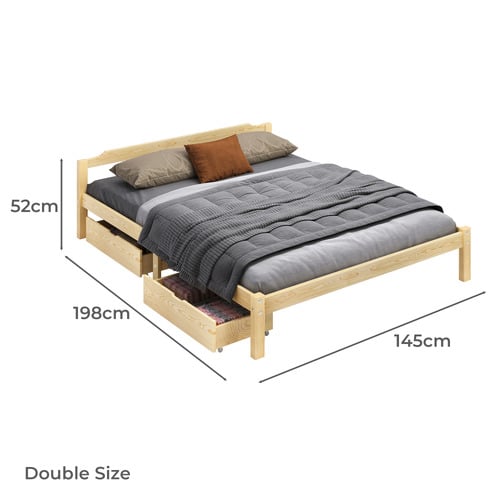 Kaeda Pine Wood Bed with Storage