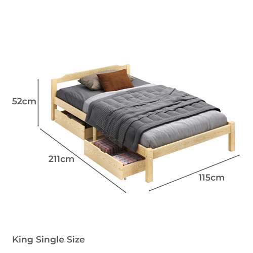 Kaeda Pine Wood Bed with Storage