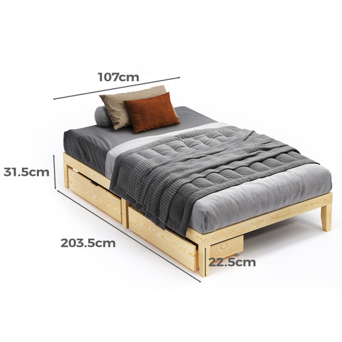 Kiri Pine Wood Bed with Underbed Storage