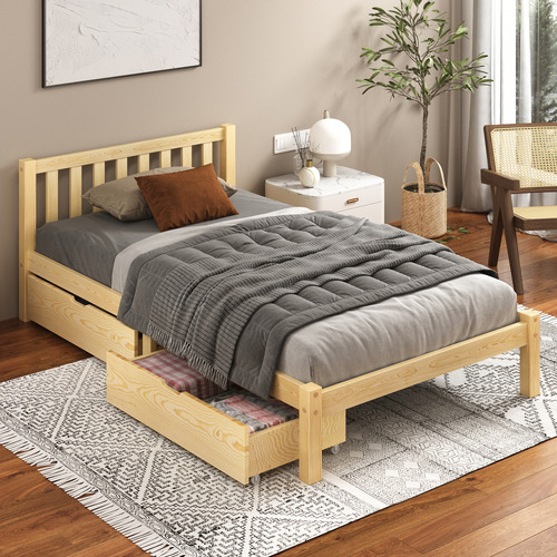 Natural-Hazel-Pine-Wood-Bed-with-Underbed-Storage